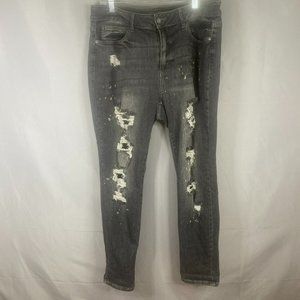 Judy Blue Jeans Womens Plus Size 16W Black Gray Boyfriend Fit Distressed Denim